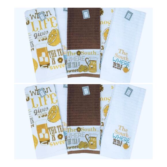 10 Pc Set Sweet Tea Absorbent Kitchen Towels 100% Cotton Embellished  A6456 - Picture 5 of 6